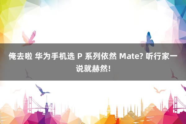 俺去啦 华为手机选 P 系列依然 Mate? 听行家一说就赫然!